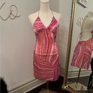 Vibrant Pink Striped Halter Dress